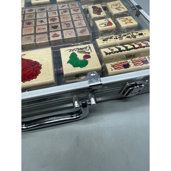 Holidays wooden clear case stamp 75 piece set pens ink stamp pads craft READ - Picture 7 of 8